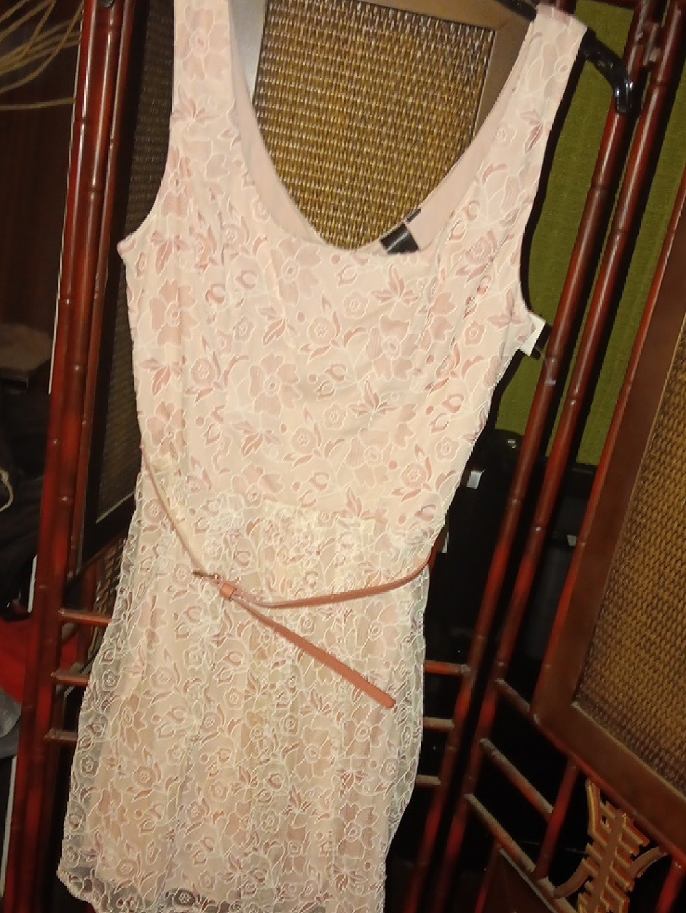 Trixxi Blush Pink Floral Lace Mini Dress with Slim Belt